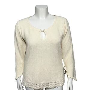 🌟Pubenza Cream Textured Casual 100% Cotton Flared Sleeve Top Sz-Medium